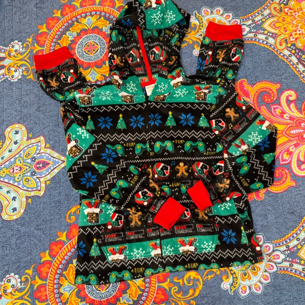 Cat & Jack Black One-Piece Hooded Sleepwear with Red Trim